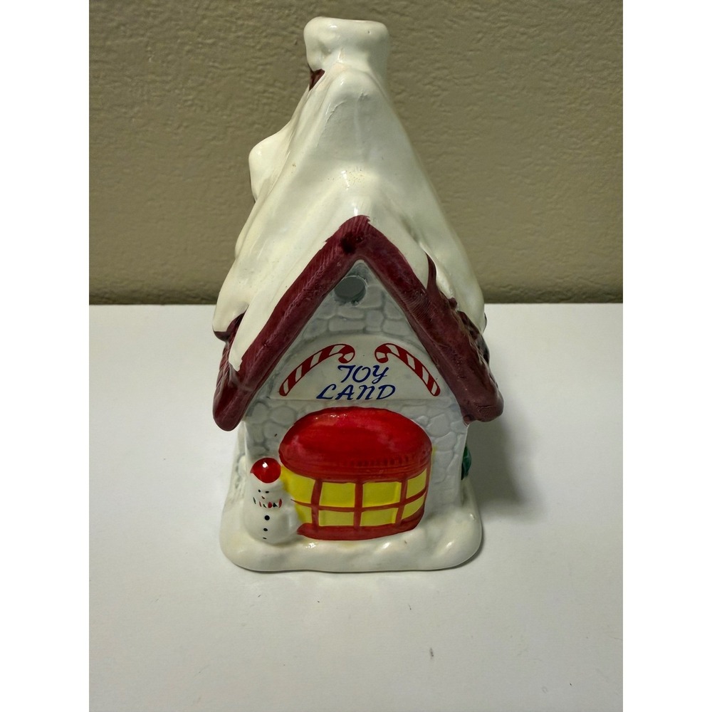 Holiday Village Hand Painted Ceramic Candle Holder Christmas Toy Land Snow House
